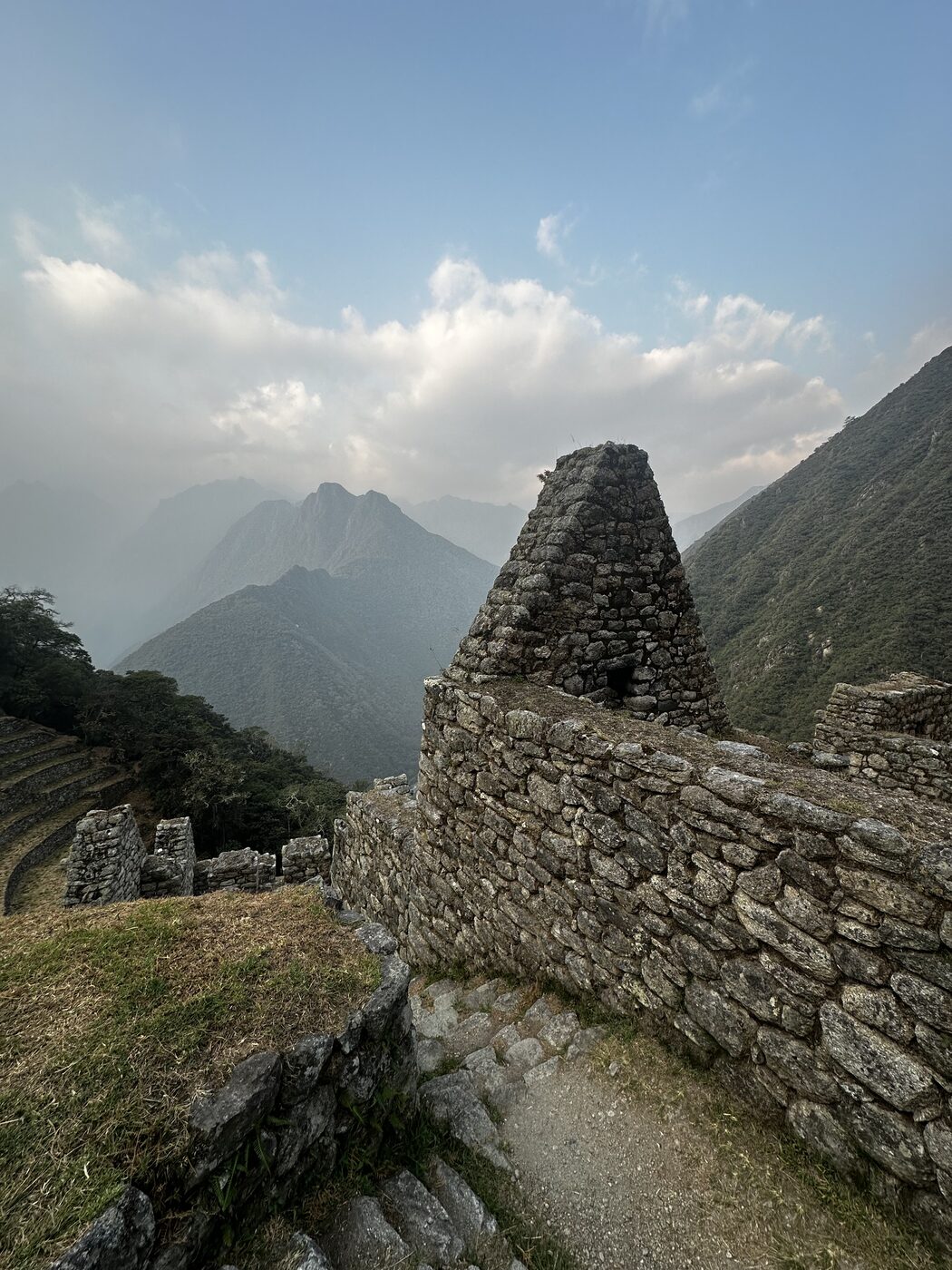 Misty stone terraces in the Sacred Valley